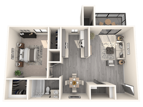Floor plan for 1 bed, 1 bath, 720 sqft